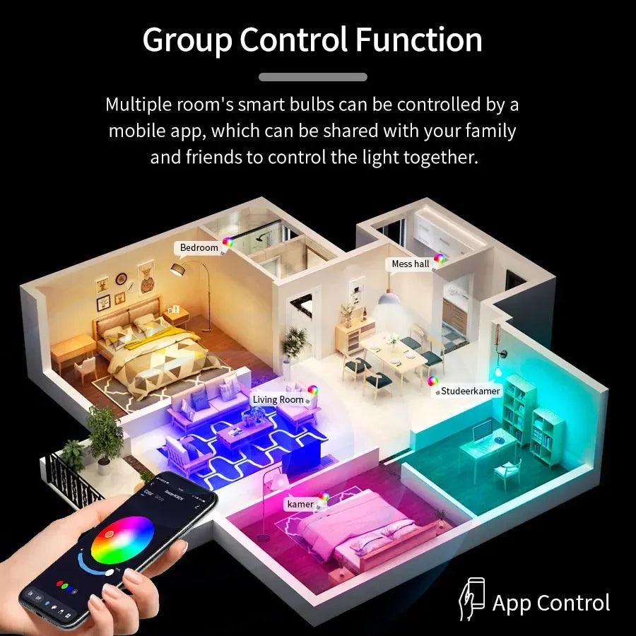 Tuya E27 Led Light Bulbs Bluetooth Smart Bulb 9W Color Changing Light Dimmable RGB Led Lamp 220V 110V Smart Life App Control A60