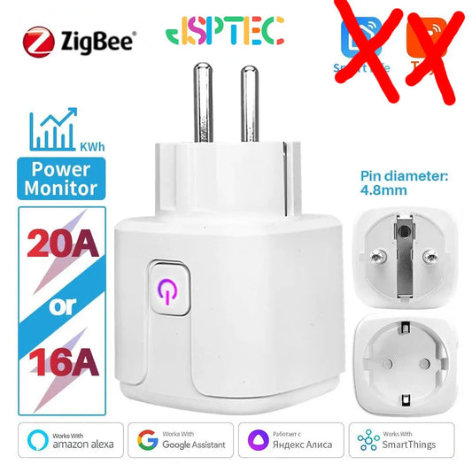 Zigbee Smart Plug 20A EU Smart Socket With Power Monitoring Timing Function Voice Control Via Alexa Google Home Yandex