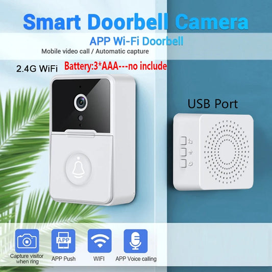 2.4G WiFi Video Doorbell Camera Visual Wireless Smart Doorbell Night Vision Two-Way Audio Cloud Storage Security Door Bell Chime