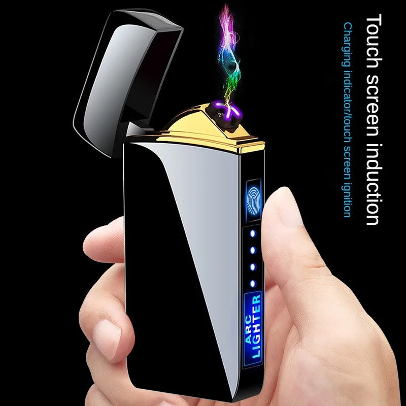 Electric Lighter Double Arc LED Display USB Rechargeable Smoking Accessories Outdoor Windproof Touch SensitiveHigh power Lighter