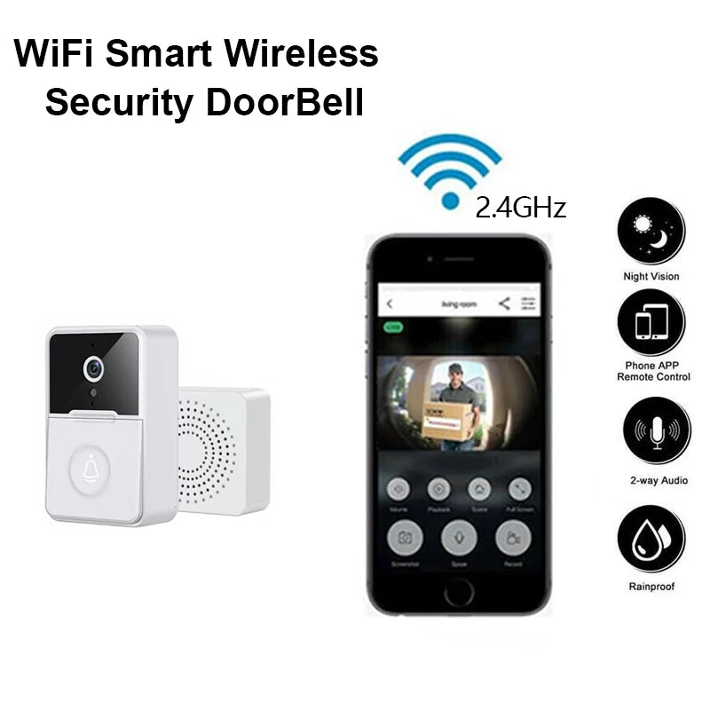 2.4G WiFi Video Doorbell Camera Visual Wireless Smart Doorbell Night Vision Two-Way Audio Cloud Storage Security Door Bell Chime